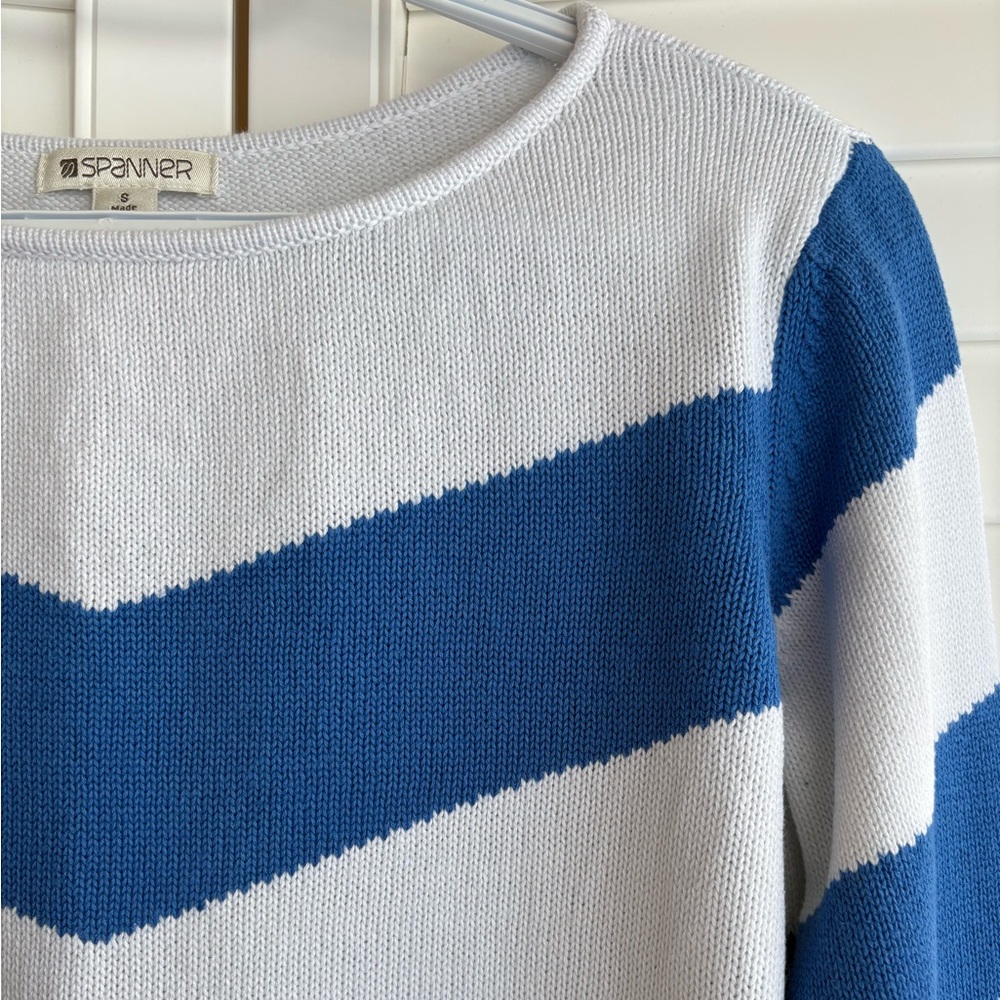 100% cotton sweater size small blue white crew neck - Picture 4 of 7